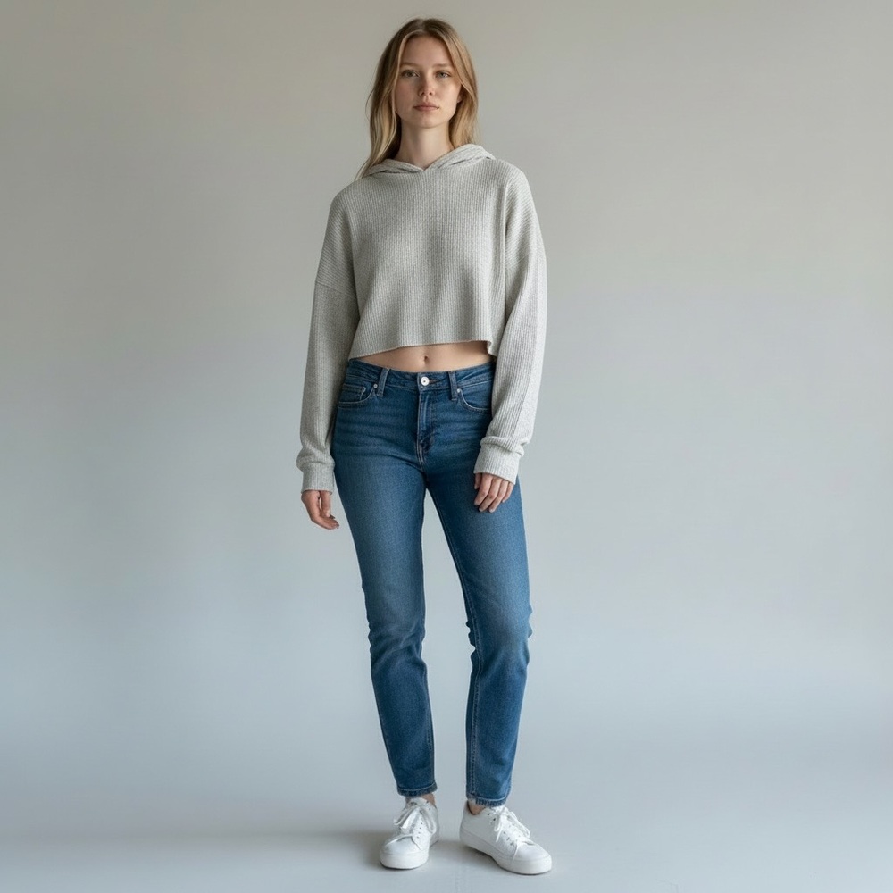 BLINK new with tags cropped soft grey hoodie womens small ribbed